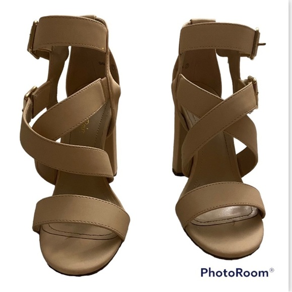 DREAM PAIRS Women's Nude Nubuck Ankle Strap Open Toe High Block Heel - Picture 4 of 8